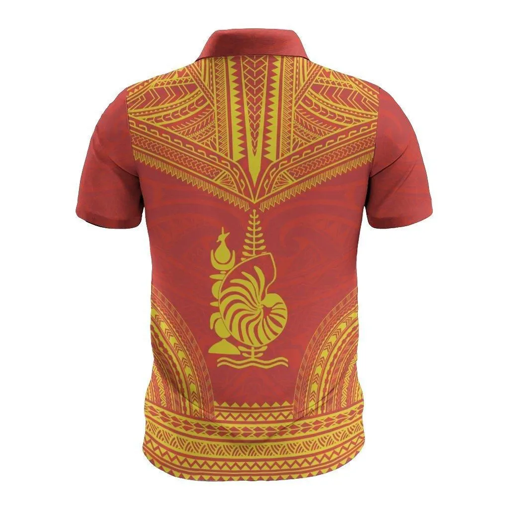 New Caledonia Polo Shirt - New Caledonia Coat Of Arms Polynesian Chief Tattoo Flag Version