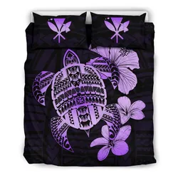 Hawaiian Kanaka Hibiscus Plumeria Mix Polynesian Turtle Bedding Set Violet
