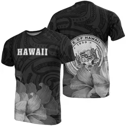 Hawaii State Hibiscus White Polynesian T-Shirt - Floral Style - AH - J1