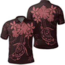 Hawaiian Turtles Hibiscus Plumeria Polynesian Polo Shirt - Pink