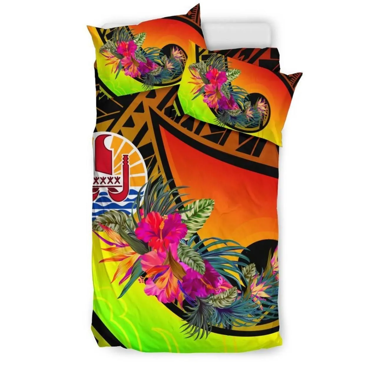 Tahiti Bedding Set - Polynesian Hook And Hibiscus (Raggae)