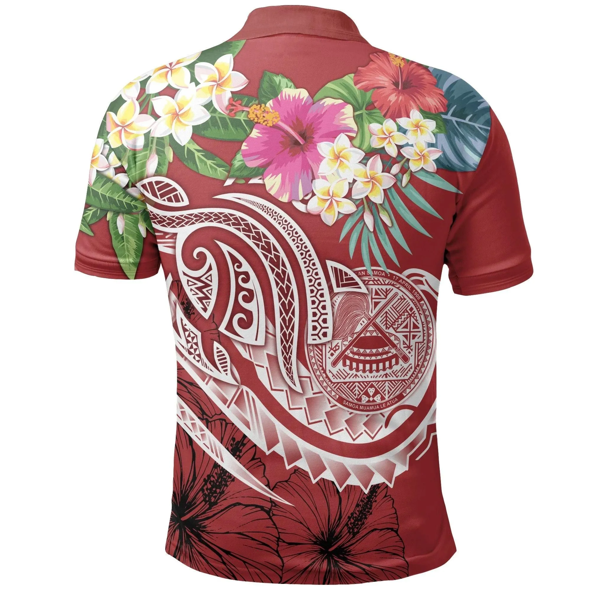 Polynesian American Samoa Polo Shirt - Summer Plumeria (Red) - BN15