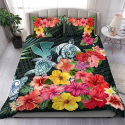 FamilyGater Bedding Set - Cover and Pillow Cases Kanaka Maoli (Hawaiian) Three Turtle Hibiscus Colorful TH5