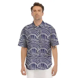 Polynesian Tattoo Blue Maori Print Mens Short Sleeve Shirts