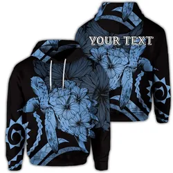 (Personalised) Hawaiian - Hawaii Turtle Hibiscus Polynesian Vintage Hoodie - Pastel Blue - AH