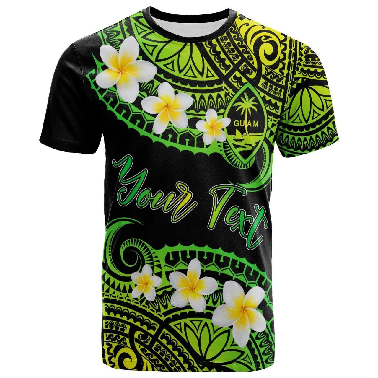 Guam Custom Personalised T-Shirt - Plumeria Polynesian Vibe Green