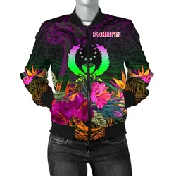 Pohnpei Women's Bomber Jacket - Summer Hibiscus - BN15