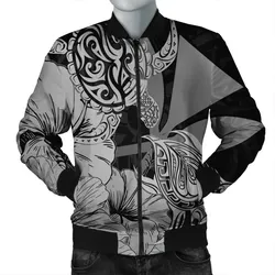 FamilyGaterJacket - Hawaii Turtle Bomber Jacket Polynesian Hibiscus Art Ver 2.0 Gray - AH - JR