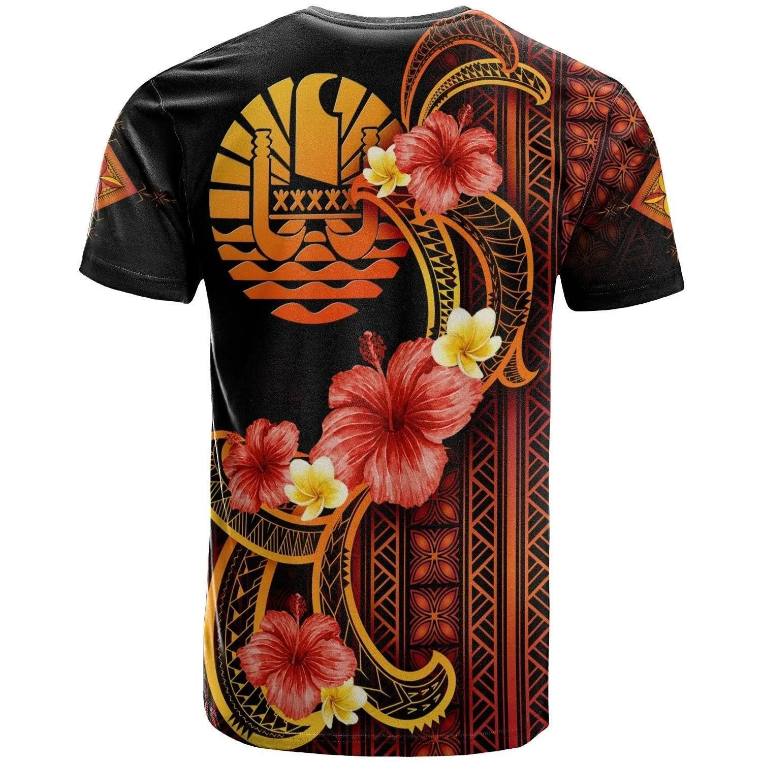 Tahiti T shirt - Hibiscus Plumeria Mix Tribal Leaves