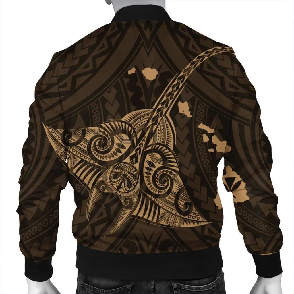 Hawaiian Map Kanaka Manta Ray Polynesian Bomber Jacket Gold