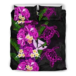 FamilyGater Bedding Set - Cover and Pillow Cases Kanaka Maoli (Hawaiian) - Polynesian Hibiscus Turtle Palm Leaves Pink A02