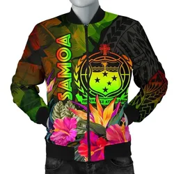 Samoa Polynesian Men's Bomber Jacket -  Hibiscus and Banana Leaves - BN15