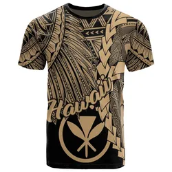 Hawaii Polynesian T Shirt - Tribal Wave Tattoo Gold