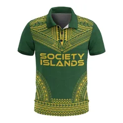 Society Islands Polo Shirt - Society Islands Flag Polynesian Chief Tattoo Flag Version