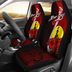New Caledonia Polynesian Custom Personalised Car Seat Covers - Coat Of Arm With Hibiscus