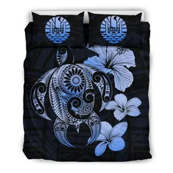 FamilyGater Bedding Set - Cover and Pillow Cases Tahiti Hibiscus Plumeria Mix Polynesian Blue Turtle - J1