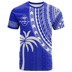 Fiji Rugby Sevens T Shirt Fijian 7s Tapa Polynesian Blue Ver.02 LT13