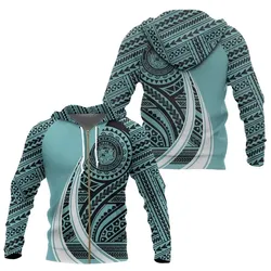 Hawaii Coat Of Arms Polynesian Zip-Up Hoodie Tattoo Style Blue - AH - J7