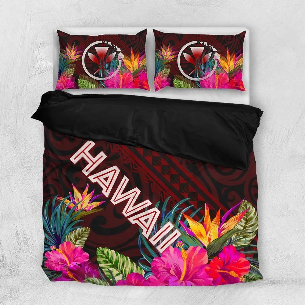 Hawaii Kanaka Maoli With Hibiscus On Polynesian Patterns Bedding Set