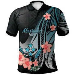 Kosrae Polo Shirt - Turquoise Polynesian Hibiscus Pattern Style