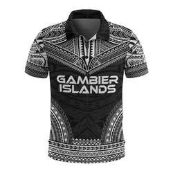 Gambier Islands Polo Shirt - Gambier Islands Flag Polynesian Chief Tattoo Black Version