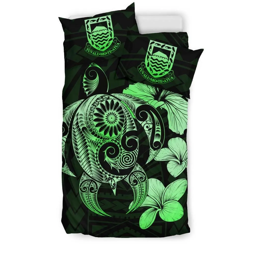 Tuvalu Islands Hibiscus Plumeria Mix Polynesian Green Turtle Bedding Set - J1