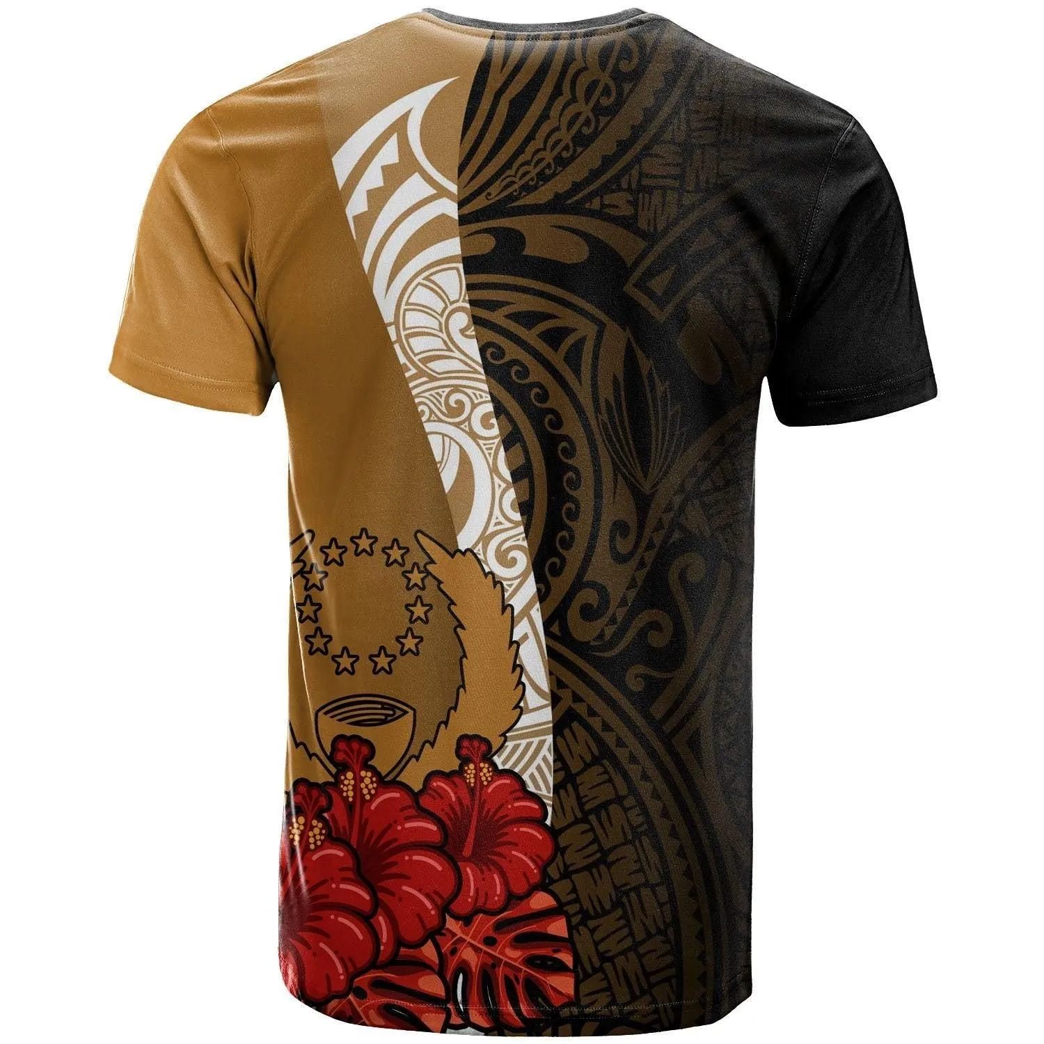 Kosrae Micronesia T Shirt - Coat Of Arms With Hibiscus Gold