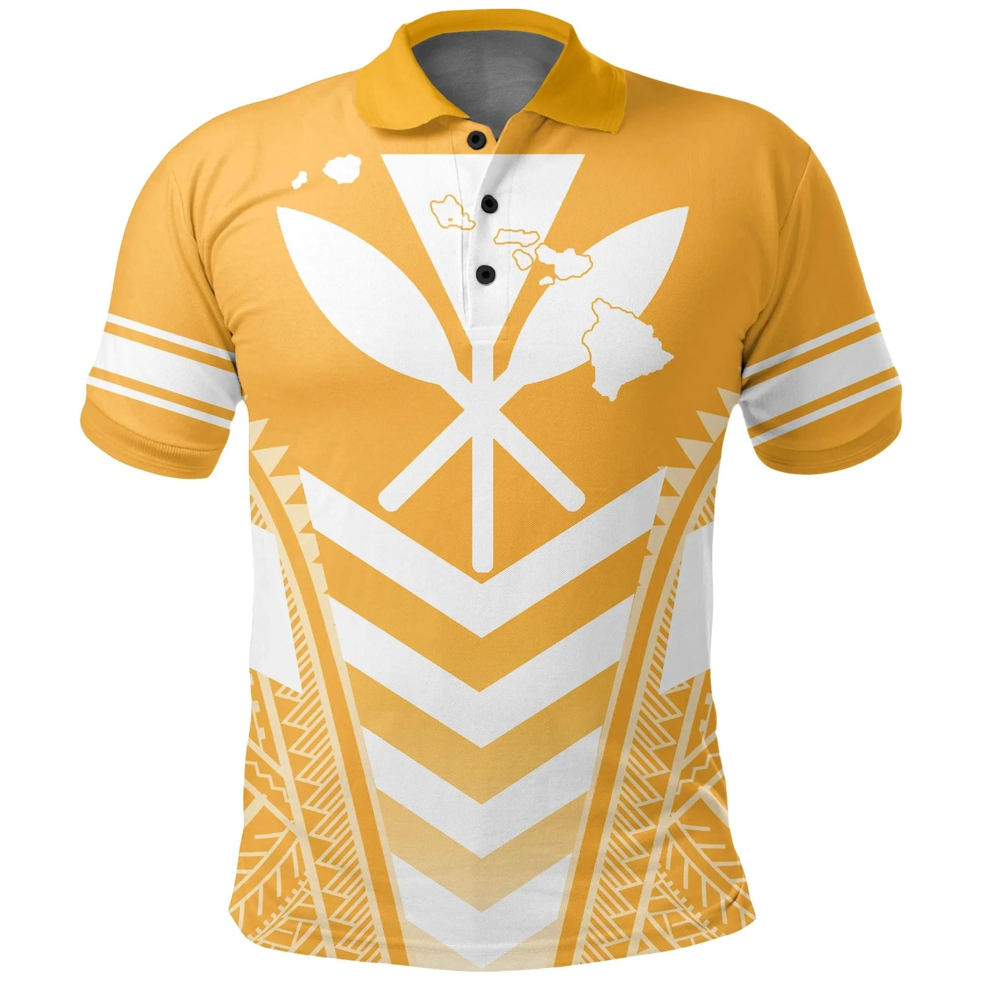 Alohawaii Shirt - Hawaii Kanaka Map Football Jersey Polynesian Polo Shirt - Yellow & White - Maris Style - AH - J3