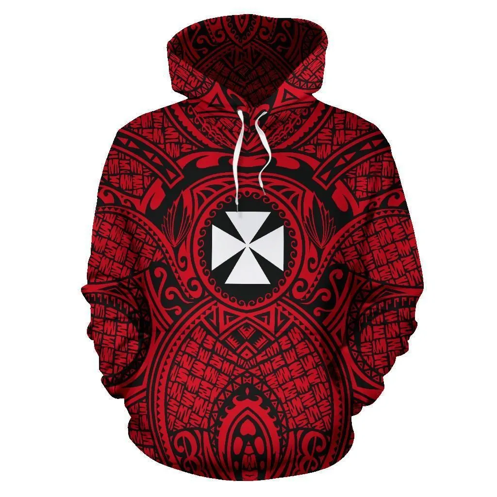 Wallis and Futuna Polynesian Hoodie - Wallis and Futuna Coat Of Arms Polynesian Tattoo Front Half Style