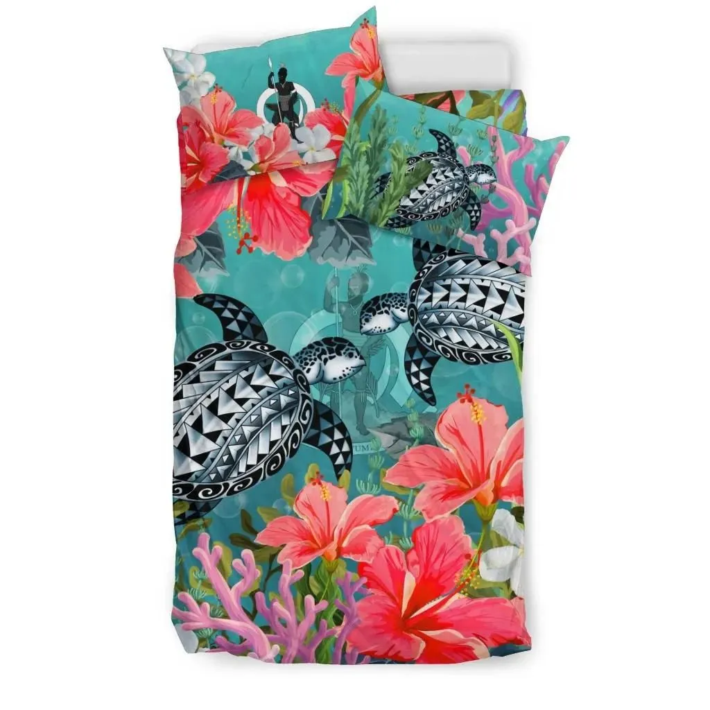 Vanuatu Bedding Set - Polynesian Turtle Hibiscus And Seaweed A24
