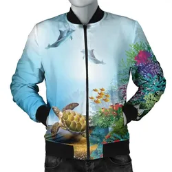 Alohawaii Jacket - Hawaiian Turtle Dolphin In The Ocean Polynesian Bomber Jacket - AH - JR