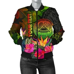 American Samoa Polynesian Personalised Women's Bomber Jacket - Hibiscus and Banana Leaves - BN15