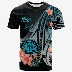 Federated States of Micronesia Personalised Custom T-Shirt - Turquoise Polynesian Hibiscus Pattern Style