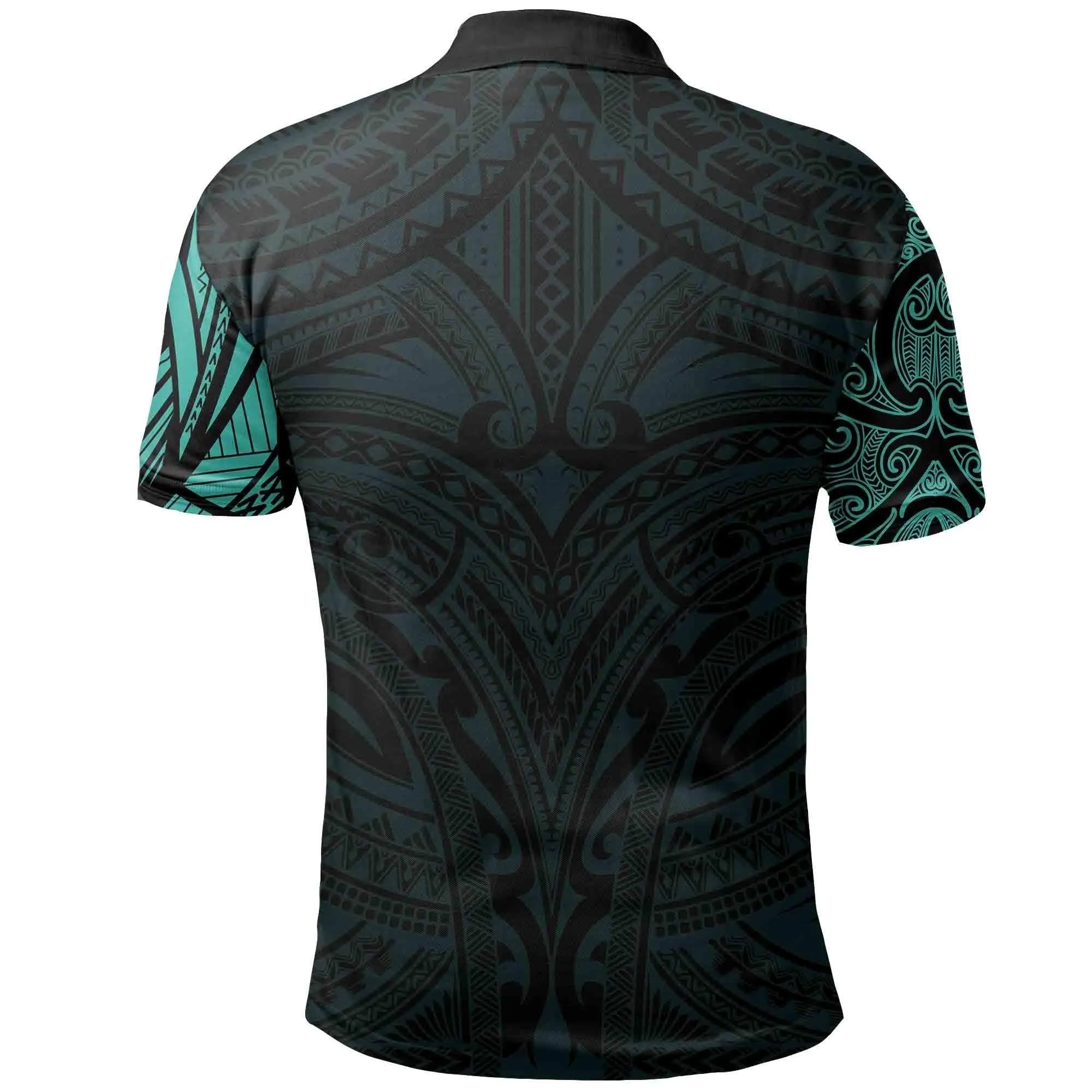 New Zealand Polo Shirt, Maori Polynesian Tattoo Turquoise