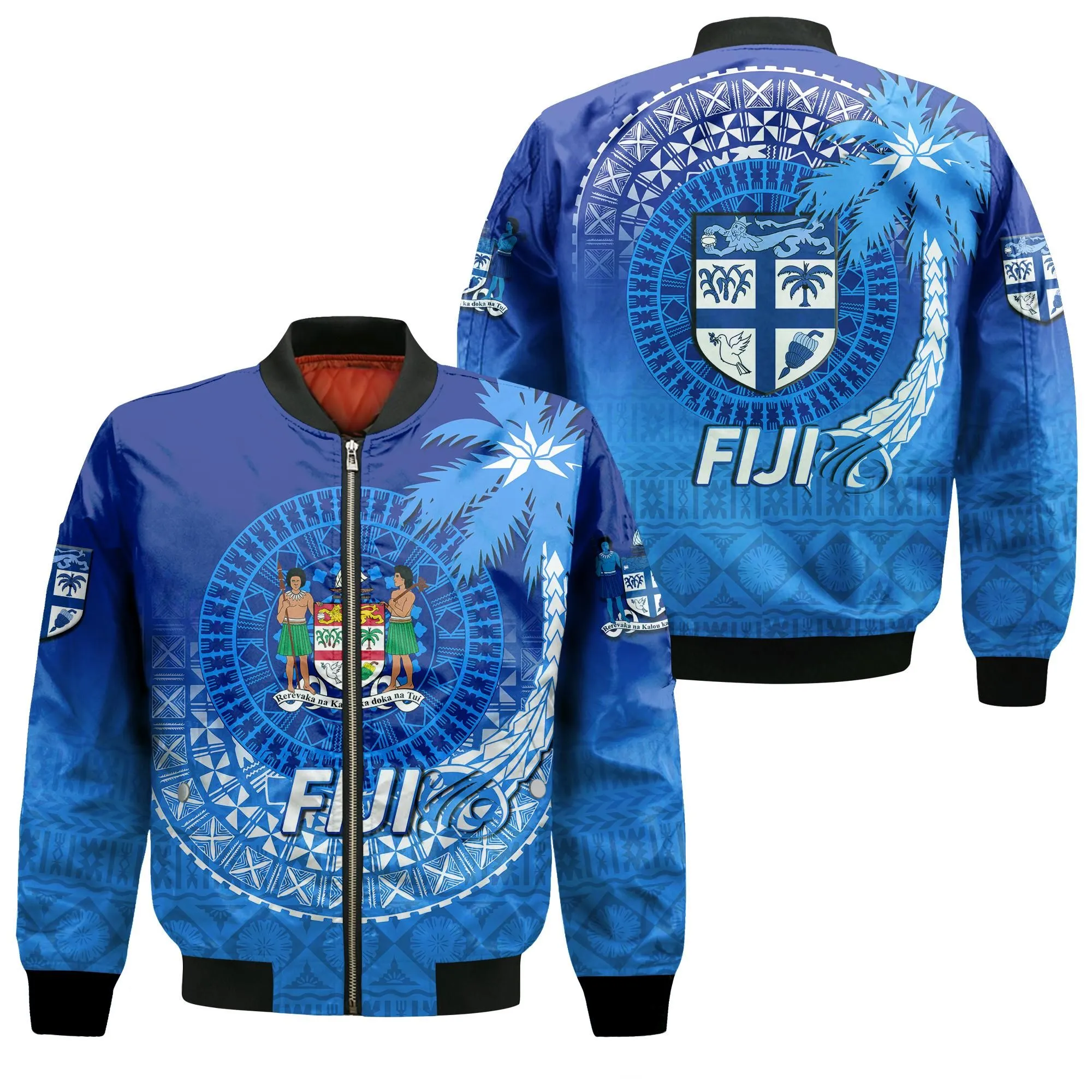 Fiji Tapa Tribal Coconut Tree Bomber Jacket - LT12