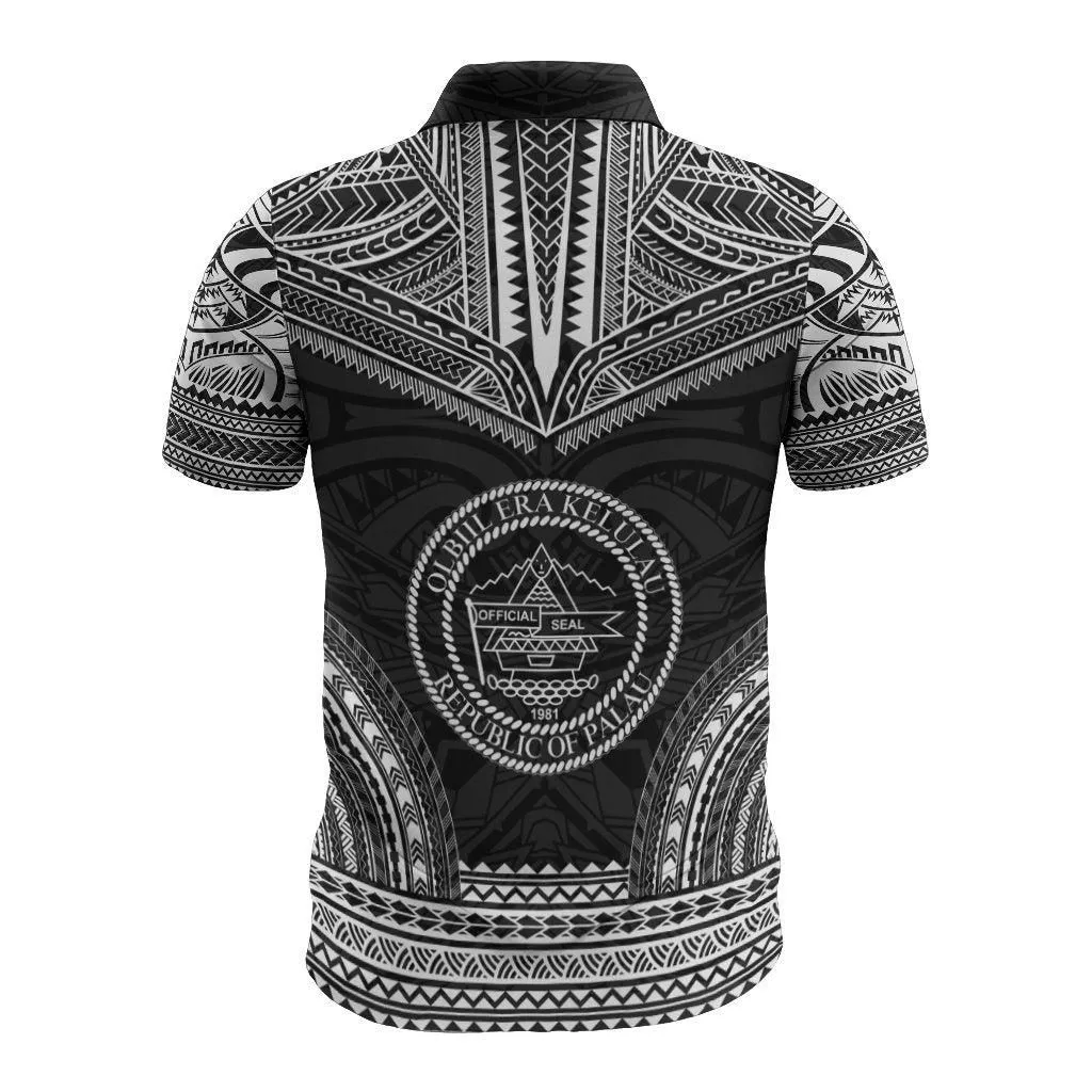 Palau Polo Shirt - Palau Seal Polynesian Chief Tattoo Black Version