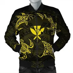 Alohawaii Jacket - Polynesian Turtle Hammerhead Shark Ray Kanaka Hawaii Bomber Jacket Circle Yellow - AH - J5R