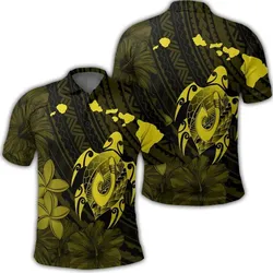Alohawaii Shirt - Hawaiian Map Turtle Plumeria Hibiscus Fish Hook Polynesian Polo Shirt Yellow - AH - J5R