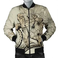 Alohawaii Jacket - Hawaii Turtle Hibiscus Polynesian Vintage Bomber Jacket - Beige - AH - J4R