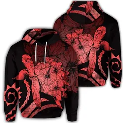 Hawaiian Hoodie - Hawaiian Turtle Hibiscus Polynesian Vintage Hoodie - Red