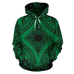 Alohawaii Hoodie - Polynesian Plumeria Mix Green Black Pullover - AH - JR