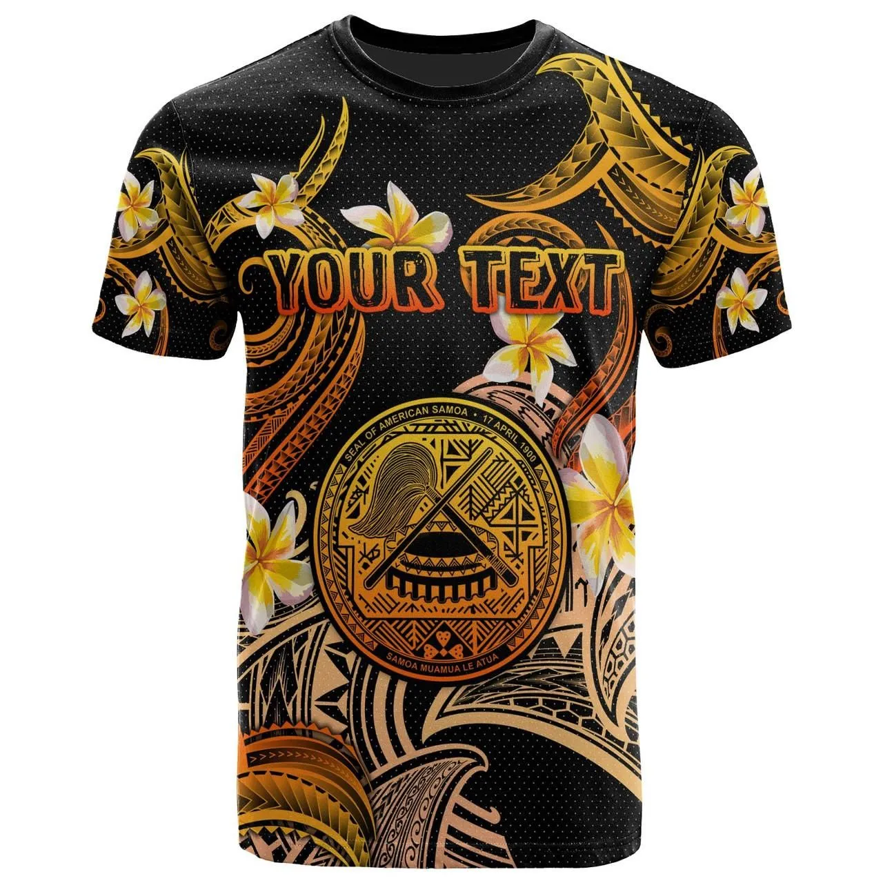 American Samoa T-shirt - Custom Personalised Polynesian Waves with Plumeria Flowers (Orange)