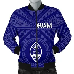Guam Mens Bomber Jacket - Guam Seal With Polynesian Tattoo Style (Blue)
