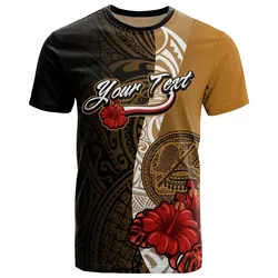 American Samoa Polynesian Custom Personalised T-Shirt - Coat Of Arms With Hibiscus Gold - BN12