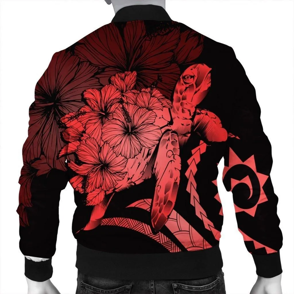 Hawaiian - Hawaii Turtle Hibiscus Polynesian Vintage Bomber Jacket - Red