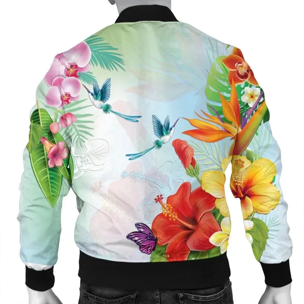 FamilyGaterJacket - Hawaiian Orchids Strelitzia Hibiscus Plumeria Hummingbirds Polynesian Bomber Jacket - AH - JR