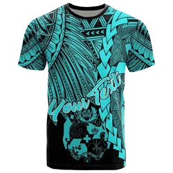 Tonga Polynesian Custom Personalised T shirt - Tribal Wave Tattoo Neon Blue