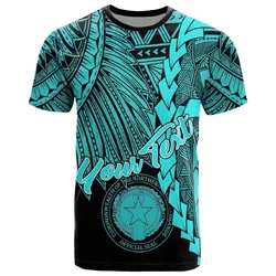 Northern Mariana Islands Polynesian Custom Personalised T shirt - Tribal Wave Tattoo Neon Blue