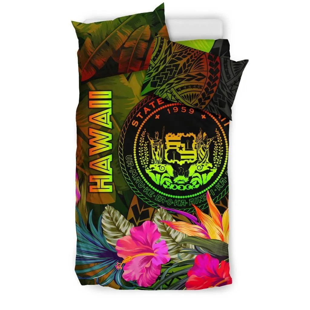 Polynesian Hawaii Polynesian Bedding Set -  Hibiscus and Banana Leaves - BN15