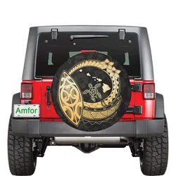 Hawaii Turtle Hibiscus Map Polynesian Gold Spare Tire Cover AH